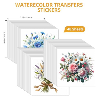 48 Sheets Rub on Transfers for Crafts and Furniture Rub on Transfer Stickers Decals for Wood,2.5 * 2.5inch (Bouquet of Blooms) - style: Bouquet of Blooms