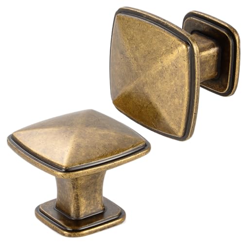 Antique Brass Cabinet Knobs Square Cabinet Pulls 10 Pack 1990 - color: Antique Brass, size: 1-1/4 Inches, style: 10 Pack Square Knob