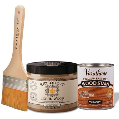 Retique It Liquid Wood - Pt Light Wood with Traditional Cherry Stain-Stainable Wood Fiber Paint-Put a fresh coat of wood on it (16oz LW Trad Cherry) - color: 45 Traditional Cherry, size: 16 Fl Oz (Pack of 1)