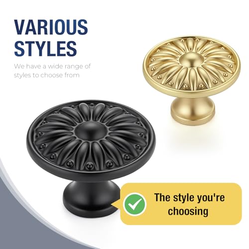 JOY DECOR Matte Black Cabinet Knobs Rosette Drawer Knobs 1-1/4 Inch 10 Pack - color: Matte Black