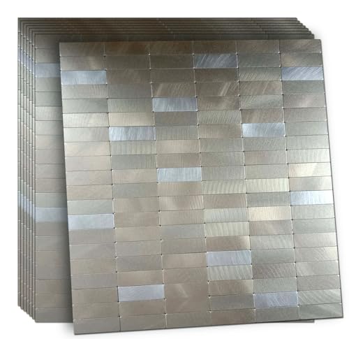 XUANINY Peel and Stick Tile Backsplash Self- Adhesive Wall Tiles Aluminum Mosaic Sticker for Kitchen (11.33"x11.92" Per Sheet, Pack of 8 pcs) (Frosted Champagne+Frosted Silver 8) - color: Frosted Champagne+Frosted Silver 8