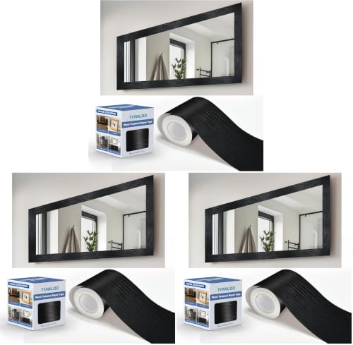 TIANLDD 27 FT Wood Grain Wallpaper Border, Removable Waterproof Mirror Border Peel and Stick,Bathroom Mirror Frame Border.(Black) (Pack of 3) - color: Black, size: 2.4 inches x 27 feet (Pack of 3)
