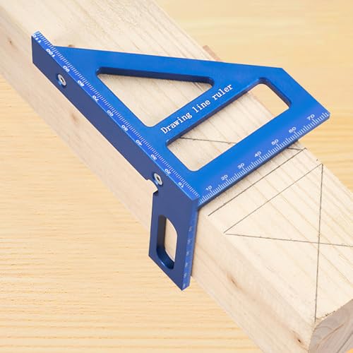 3D Multi-Angle Measuring Ruler(Metric), Aluminum Alloy 45°/90° Square Protractor Triangle Rulers, Woodworking Drawing Line Tool, Blue(Metric) - color: Blue, size: Metric