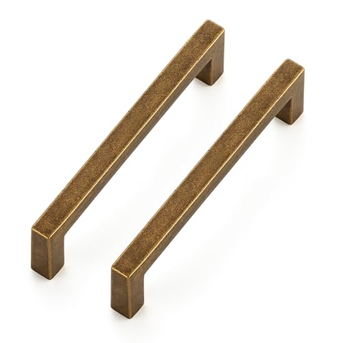 Ravinte Antique Brass Cabinet Handles Solid Cabinet Pulls 3-3/4 Inch 5 Pack - color: Antique Brass, size: Flat Black 3-3/4'' Hole Center