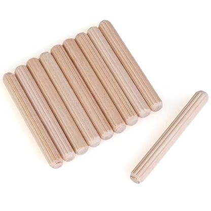 100 pcs 1/4" x 2" Wooden Dowel Pins, Hardwood, Kiln-Dried Fluted & Beveled Design for Easy Insertion for Woodworking, Furniture, Crafts & DIY Projects (M6 x 50) - size: 1/4" x 2"
