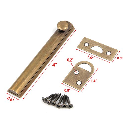 Bitray Slide Latch Solid Brass Flush Bolt Antique Vintage Latch 4-inch Length - style: 1pcs/Bronze/4 inch