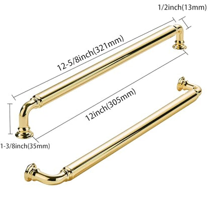 khtumeware 2-Pack Polished Brass Heavy-Duty Solid Cabinet Pulls, 12 Inch(305mm) Hole Center,Polished Gold Drawer Pulls, Cabinet Hardware, Suitable for Kitchen Cabinets, Bathrooms and Dressers - color: Polished Brass, size: 12 Inch(305mm)Hole Center