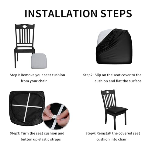 Easy-Going Waterproof PU Leather Seat Covers for Dining Room Chairs Set of 4, Black - color: Black