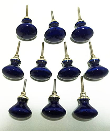 Zoya Ceramic Knobs 10 Bright Color Knobs Rare Hand Painted Ceramic Knobs Cabinet Drawer Pulls (Navy Blue)