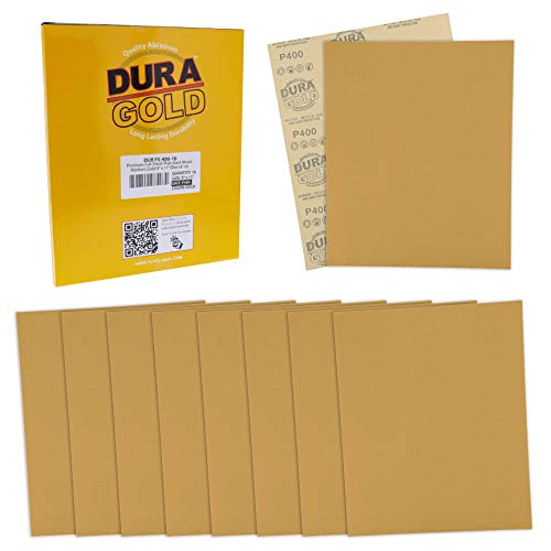 Dura-Gold Premium 9" x 11" Gold Sandpaper Sheets, 400 Grit (Box of 10) - size: 400-Grit