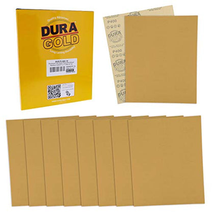 Dura-Gold Premium 9" x 11" Gold Sandpaper Sheets, 400 Grit (Box of 10) - size: 400-Grit