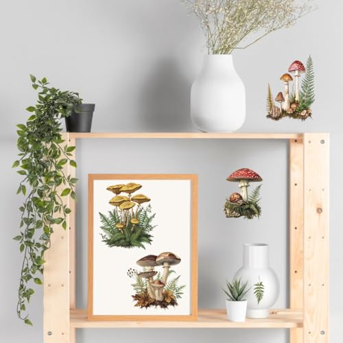 GLOBLELAND 3 Sheets Vintage Mushrooms Transfer for Furniture 6×12 inch - style: Mushrooms