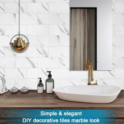 BeNice Peel and Stick Tile Backsplash Bathroom Fishbelly White 23pcs - color: Fishbelly White
