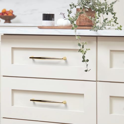 YAGU 6 Pack Top Polished Brass Kitchen Cabinet pulls 6.3 Inch(160mm) Hole Center Solid Bright Gold Dresser Drawer Handles Furniture Shiny Hardware for Cupboard Wardrobe Closet Vanity - color: Polished Brass, size: 6 Pack, style: 6.3''/160MM Hole Center