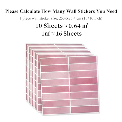 Alwayspon 10 Sheets 3D Peel and Stick PVC Backsplash Tiles, 10"x10" Self-Adhesive Wall Tile Stickers Stick on Subway Tiles for Kitchen Bathroom, Pink - color: T80562