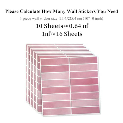 Alwayspon 10 Sheets 3D Peel and Stick PVC Backsplash Tiles, 10"x10" Self-Adhesive Wall Tile Stickers Stick on Subway Tiles for Kitchen Bathroom, Pink - color: T80562