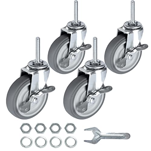 Finnhomy Caster Wheels 3 Inch Set of 4 Heavy Duty Threaded Stem Casters 5/16"-18x1-1/2 Swivel Rubber Industrial Castors Locking Wheels for Wire Shelving/Furniture/Carts Load Bearing 720 Lbs Gray - size: 5/16" -18 x 1-1/2" (with Brake)