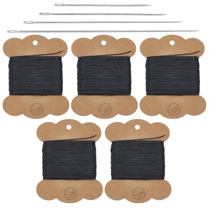 ORIGACH Upholstery Repair Sewing Kit - 15/20/25/30cm 4 Pcs Tufting Needles with 150m Black Waxed Thread - Heavy Duty Leather Needles Kit for Hand Stitching, Canvas & Quilting