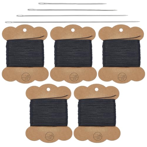 ORIGACH Upholstery Repair Sewing Kit - 15/20/25/30cm 4 Pcs Tufting Needles with 150m Black Waxed Thread - Heavy Duty Leather Needles Kit for Hand Stitching, Canvas & Quilting