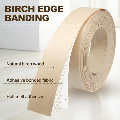 Biaungdo Birch Edge Banding 7/8 Inch x 50ft Iron-On Veneer for Cabinet