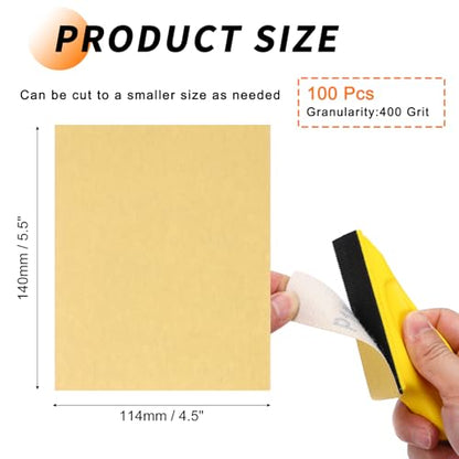 100 Pcs 400 Grit Sandpaper 4.5x5.5 Inch Sand Paper Alumina Abrasive - size: 4.5 x 5.5 Inch(400 Grit)