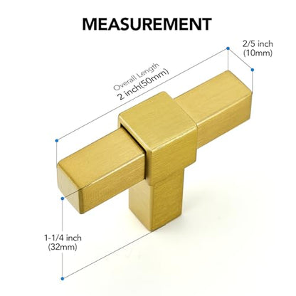 HOME EDIT 10 Pack Brushed Brass Cabinet Knobs 2 Inch Gold Drawer Knobs - color: Brushed Brass square