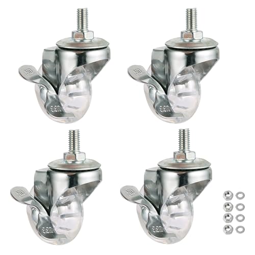 2" Stem Caster Wheels, M8×15mm, Side Brake, Clear, 4-Pack - color: Clear Side Brake, size: 2",M8x15