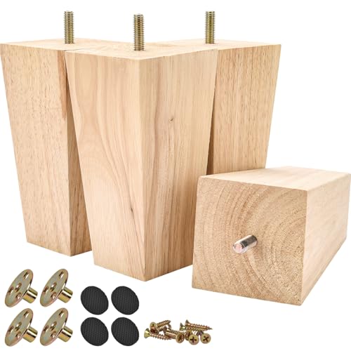 4 Inch / 10 cm Wooden Furniture Legs, Tchosuz Set of 4 Solid Wood Mid-Century Modern Pyramid Replacement Feets with 5/16 inch Bolt & Rubber Floor Protectors for DIY Ottoman TV Stand Unfinished - color: Unfinished, size: 4"/10cm