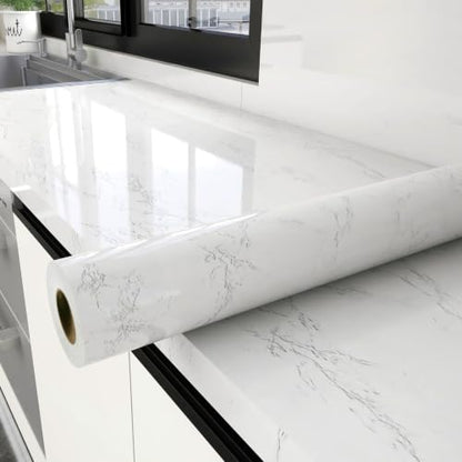 Glossy White Marble Contact Paper for Countertops Peel and Stick Wallpaper - color: White, size: 15.7" x 78.7"