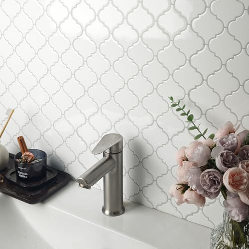 Arabesque Peel and Stick Backsplash for Kitchen, Thicker Design 3D Self Adhesive Wall Tile, 12"x12" Peel and Stick Wall Tiles, 10-Sheet Stick on Tiles for Kitchen and Bathroom (White) - color: White