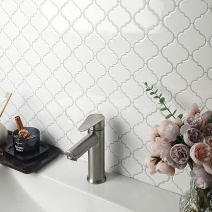 Arabesque Peel and Stick Backsplash for Kitchen, Thicker Design 3D Self Adhesive Wall Tile, 12"x12" Peel and Stick Wall Tiles, 10-Sheet Stick on Tiles for Kitchen and Bathroom (White) - color: White