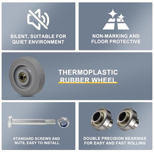 3.5 Inch Thermoplastic Rubber Caster Wheels (Set of 4) – Heavy Duty, Precision Bearing, Non-Marking, 250 lbs Load Capacity Each, Floor Protective, Ideal for Industrial Carts and Equipment - size: 3.5"×1.25"