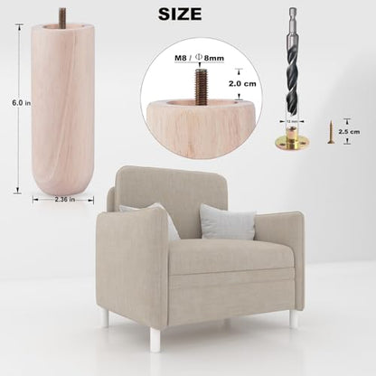 6 Inch Heavy Duty Unfinished Wood Furniture Legs Set of 4 - Solid Replacement Wooden Couch Legs Sofa Legs,Feet for Table & Cabinet,Chair & Dresser- Natural Unpainted DIY Wood Legs - color: Unfinished, size: 6 Inch