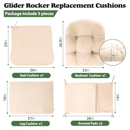 JZHLLA Glider Rocker Replacement Cushion Set with Storage Pockets Soft Flannel Fabric & High-Resilience Foam Non-Slip Back Rocking Chair Cushion for Living Room Rocking Chair(Beige) - color: Beige