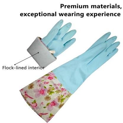 KINGFINGER Cleaning Glove, 3 Pairs Kitchen Glove for Washing Dishes, Latex Free Reusable Elbow Length Household Gloves - size: Medium