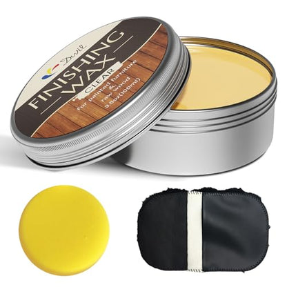 Wood Finishing Wax for Furniture – 100% Natural Chalk Paint Wax for Sealing & Protecting Painted and Raw Wood Surfaces, Wooden Floors & More – Protective Finish - Clear, 3.5 Oz (Includes Tools)