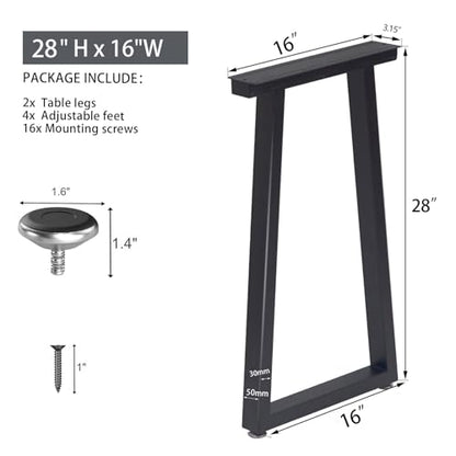 Taelakeni 28 Inch Metal Table Desk Legs, Heavy Duty Industrial Style Dinning Table Leg with Adjustment Feet Pads, Trapezoid - color: Trapezoid, size: 28 IN