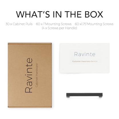 Ravinte Matte Black Square & Solid Cabinet Handles,4 Inch,30 Pack - size: 4 Inch Hole Center
