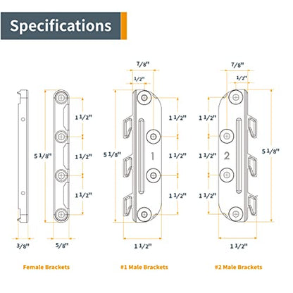 POWERTEC Surface Mounted Bed Rail Brackets 4PK, Bed Frame Hardware w/ Mounting Screws for Bed Frame/Head Board/Footboards, No-Mortise Bed Hardware (71425) - size: Set of 4