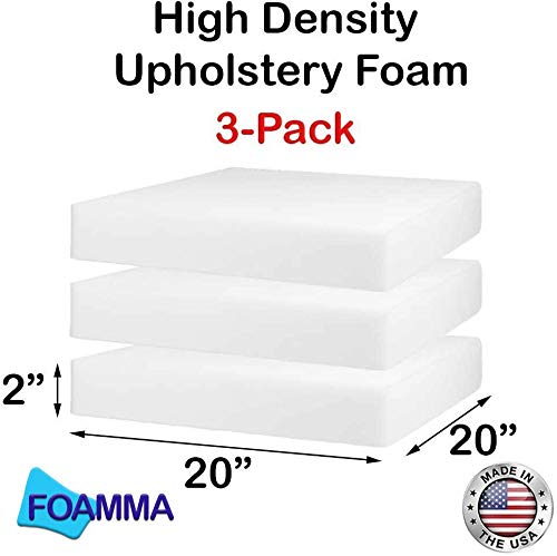 Foamma 3-Pack 2" x 20" x 20" High-Density Upholstery Foam Padding - Couch Cushion Replacement, Chair Foam, Square Padding for Seats - color: High Density, size: 2" x 20" x 20", style: 3 Pack