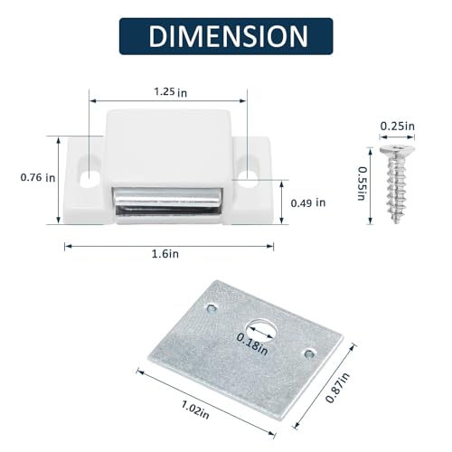 BokWin 6 PCS Magnetic Door Catch, White, 15lb