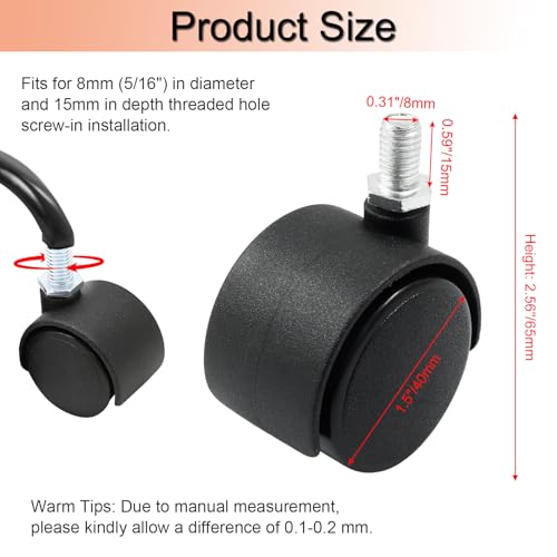1.5 Inch Swivel Caster Wheels, M8 Threaded Stem, 4pcs - style: 1.5 Inch Stem