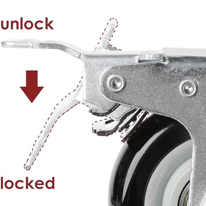 Finnhomy 5 Inch Heavy Duty Plate Swivel Casters Set of 4 With Brake - PU Wheels for Furniture/Workbench, Industrial Locking, Load 3000 Lbs, Anti-wear Smooth Black (Free Screws) - style: 5" (with Brake)