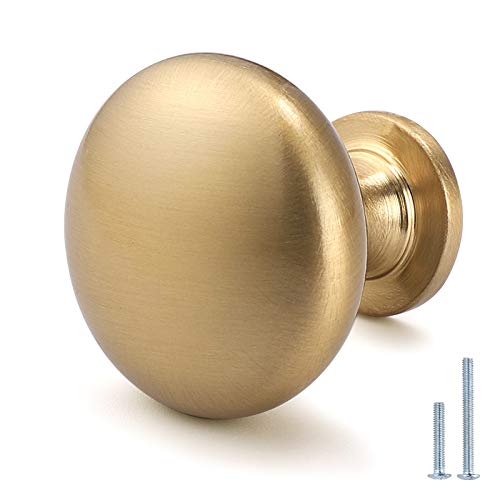 Aged Brass Knobs 12 Pack, Solid Warm Gold Cabinet Knobs, Antique Brass Drawer Knobs, Champagne Bronze Kitchen Cabinet Hardware,Diameter 1-1/5" - color: Warm Gold