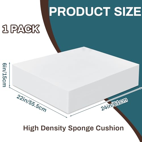 Frienda 1 Pack 6" x 22" x 24" Upholstery High Density Craft Foam, White - size: 6" x 22" x 24"