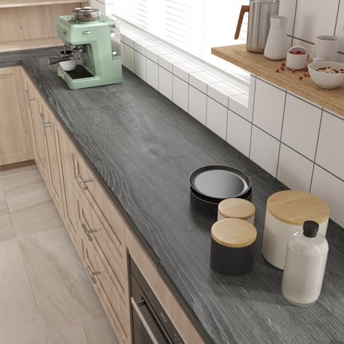 Grey Wood Contact Paper Peel and Stick Thick Oak Wood Grain Wallpaper for Kitchen Cabinet Countertop Contact Paper Waterproof Woods Self Adhesive Vinyl Wallpaper for Desk Table 15.7"x118" - size: 15.7" x 118"