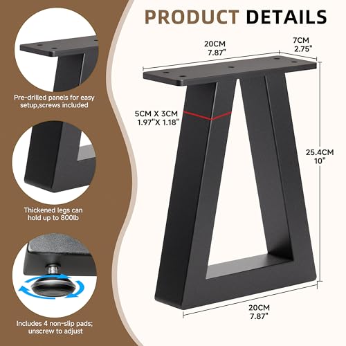 10 '' Trapezoid Metal Table Legs Black, Heavy Duty Replacement Furniture Feets for DIY Coffee Tables, Bench, Cabinet, Stool, Night Stands, Sofa (H10 x W7.9, Set of 2) - color: Trapezoid, size: 10 IN