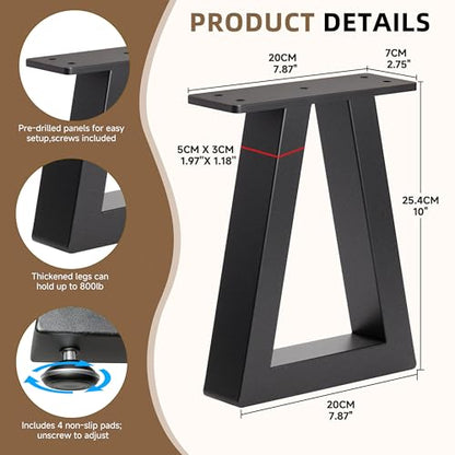 10 '' Trapezoid Metal Table Legs Black, Heavy Duty Replacement Furniture Feets for DIY Coffee Tables, Bench, Cabinet, Stool, Night Stands, Sofa (H10 x W7.9, Set of 2) - color: Trapezoid, size: 10 IN