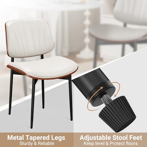 REONEY Dining Chairs Set of 4, Mid-Century Modern Kitchen Chairs, Off-White - color: Off-white Shell Strips