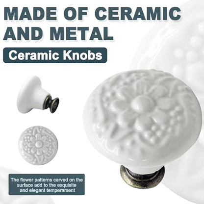 Biaungdo 12 Pcs White Ceramic Kitchen Cabinet Knobs - color: White